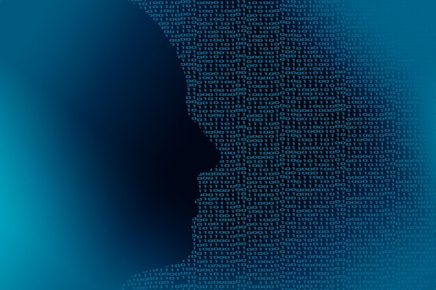 Human head with digital code