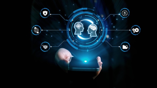 Human interact with AI artificial intelligence brain process generative AI UUID