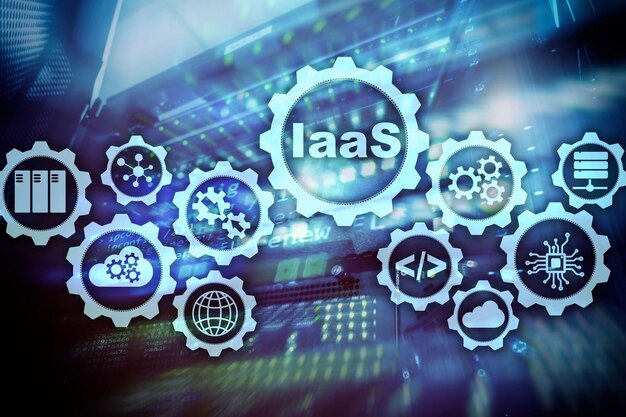 IaaS infrastruktuuri palveluna Verkkointernet- ja verkkokonsepti Graafikuvakkeet digitaalisella näytöllä
