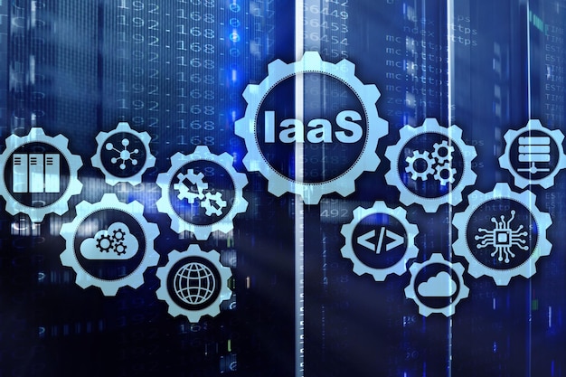 IaaS infrastruktuuri palveluna Verkkointernet- ja verkkokonsepti Graafikuvakkeet digitaalisella näytöllä