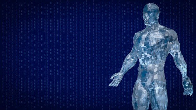 Ihmisen ja digitaalinen tausta scifi- tai teknologiakonseptille 3D-renderöinti