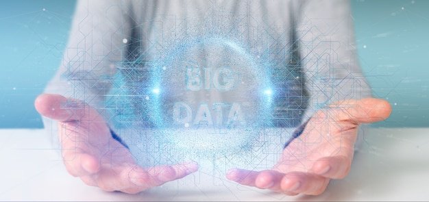 Ihmisen kädessä oleva hiukkasfysiikan big data -otsikko