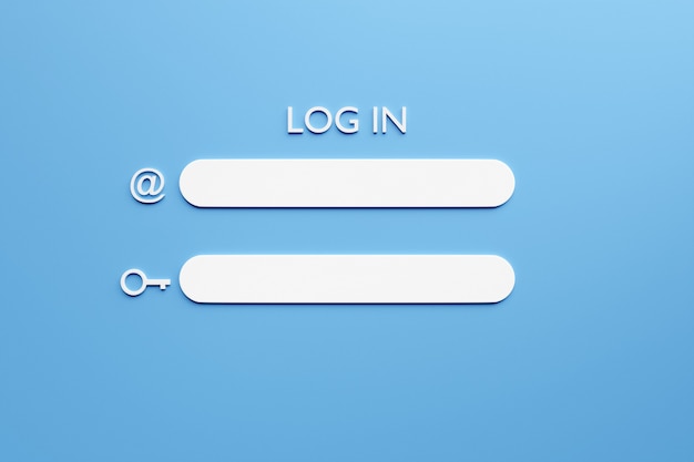 Illustration of a 3d page of the Internet page with fields for entering a username and password