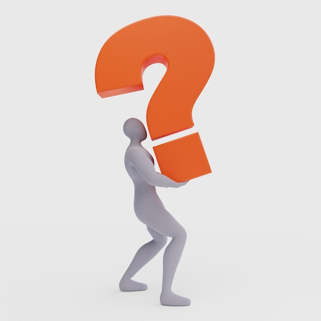 Illustration of a Confused Person with a Big Question Mark 3d Rendering of Human People Character