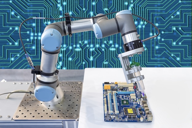 Industrial robot installing a computer chip 