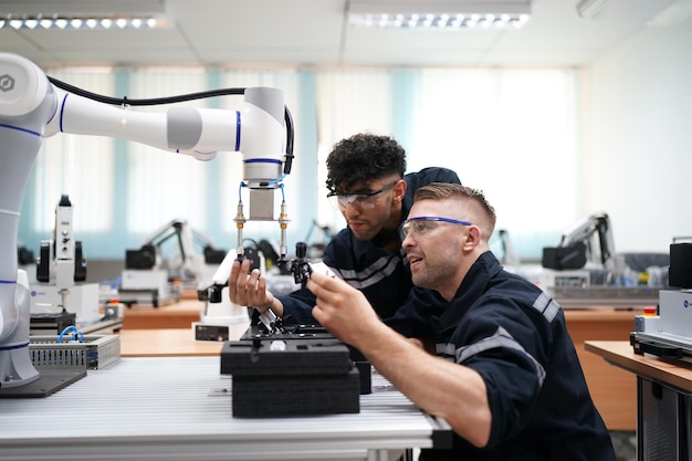 Industry 40 Young engineer works at a robotic arm