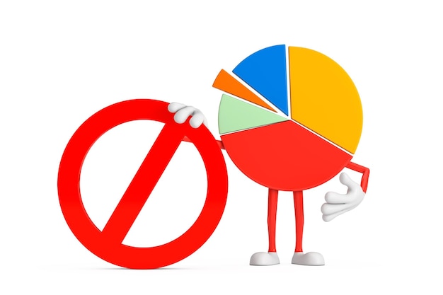 info graphics business pie chart character person with red prohibition or forbidden sign 3d rendering