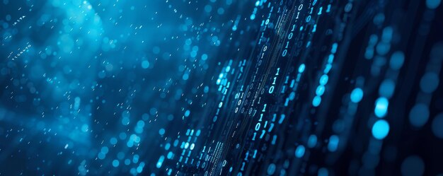 information technology and blue digital binary data network with coding and software algorithm programing as blue data flow abstract datum background banner