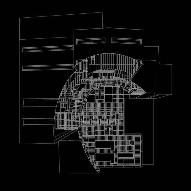 Intricate 3D Wireframe Architectural Rendering
