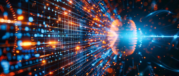 intricate digital network concept in blue abstract technology and cyber space background with futuristic lines