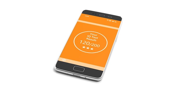 IQ test result on smartphone screen isolated against white background 3d illustration
