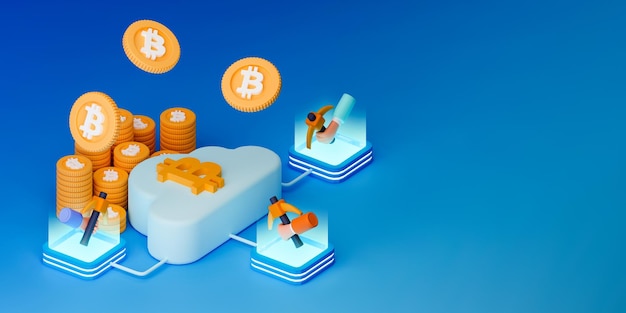 Isometric 3d rendering concept cloud mining illustration