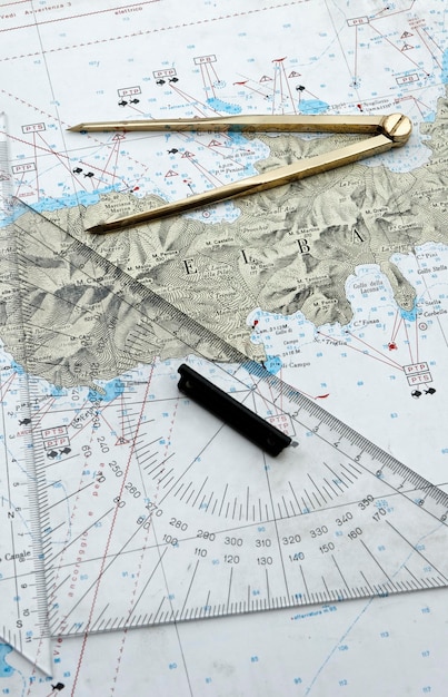 Italy Elba Island nautical map and compass