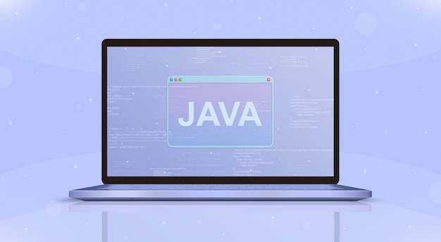 Java icon on laptop screen front view 3d