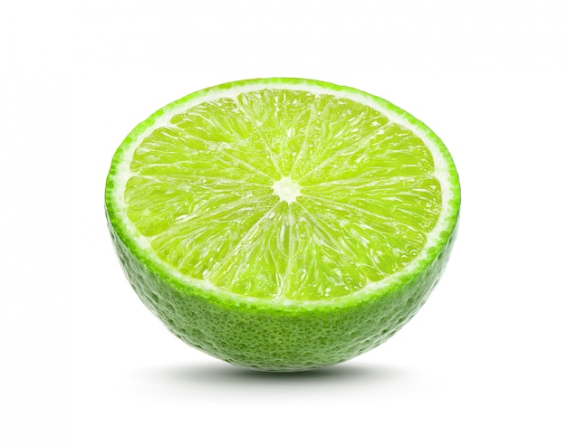 Juicy slice of lime isolated on white surface