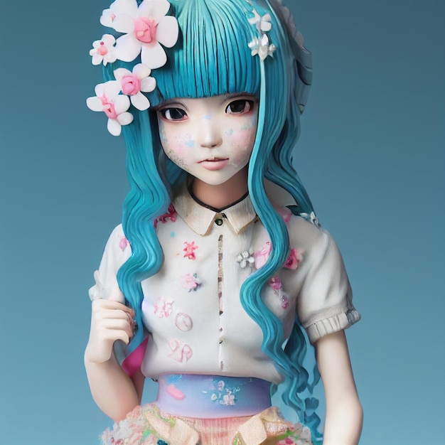 Kaunis mangatyylinen kawaii-tytön muotokuvakuvitus