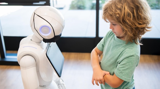 kid interact with robot artificial intelligence tech progress
