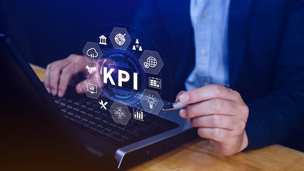 KPI Key Performance Indicator concept Management data System KPI connected database follow earnings operations and sales data Financial business data analytics graph dashboard
