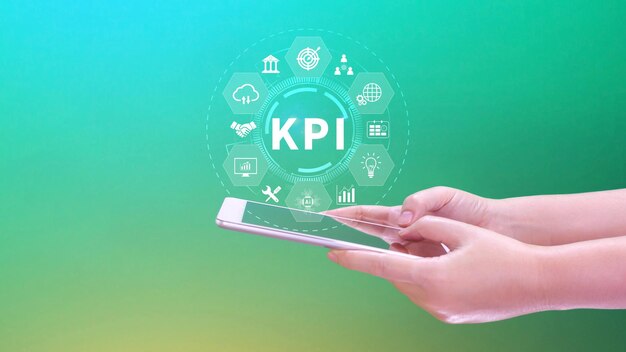 KPI Key Performance Indicator concept Management data System KPI connected database follow earnings operations and sales data Financial business data analytics graph dashboard