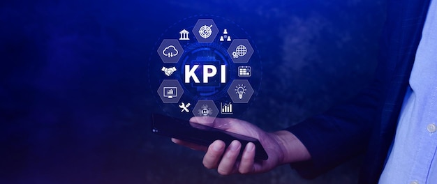 KPI Key Performance Indicator concept Management data System KPI connected database follow earnings operations and sales data Financial business data analytics graph dashboard