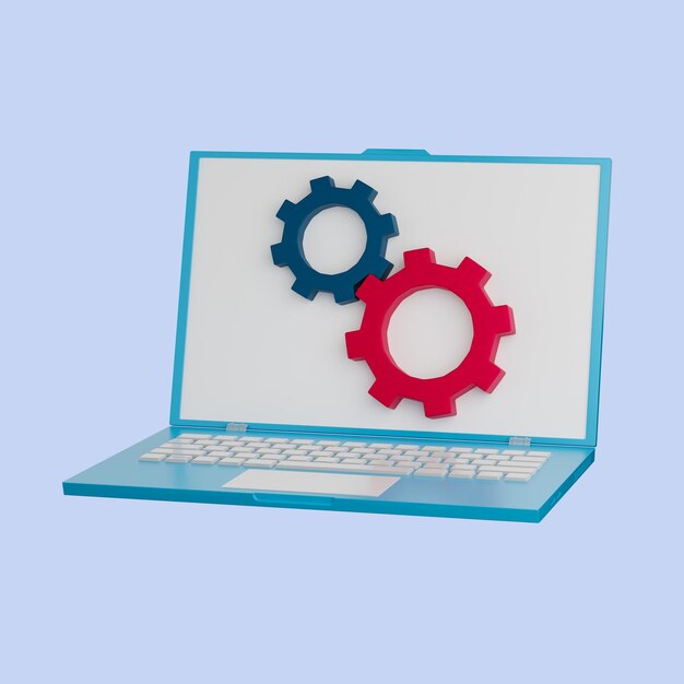 Laptop computer with gear icon on screen monitor Creative concept idea web maintenance 3d render