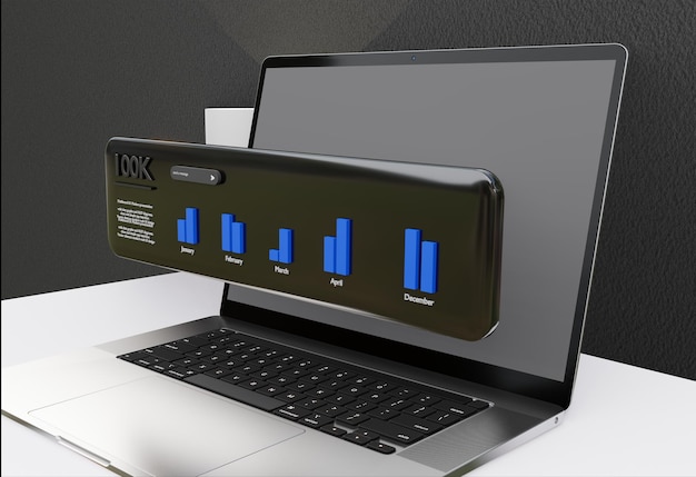 laptop desktop 3d illustration data analytics website seo algorithm ai ui ux programming generati
