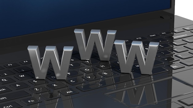 Laptop keyboard with 3d WWW letter on it closeup