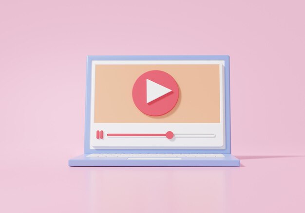 Laptop mockup Video marketing Creative social media mobile modern playing channel make money passive income concept coins banner copy space 3d render illustration