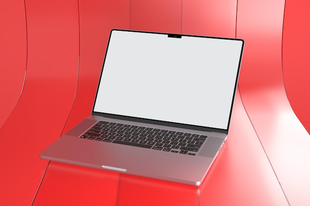 Laptop Right Side On Glass Background