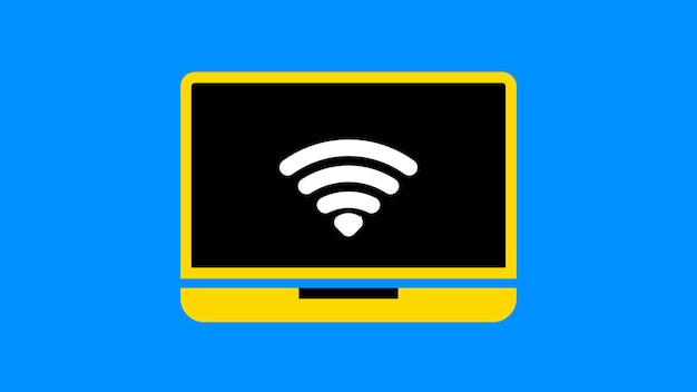 Laptop with wi fi signal on a blue background