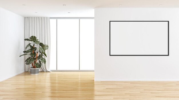 Large luxury modern bright interiors with mock up poster frame illustration 3D rendering
