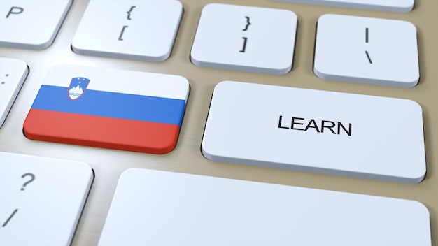 Learn Slovene Language Concept Online Study Courses Button with Text on Keyboard 3D Illustration