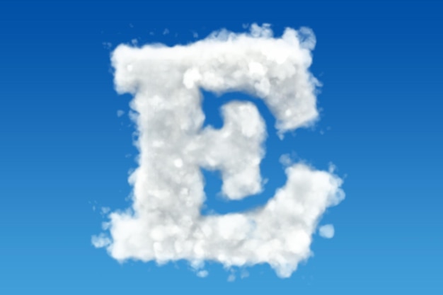 Letter E alphabet from clouds in the sky 3D rendering