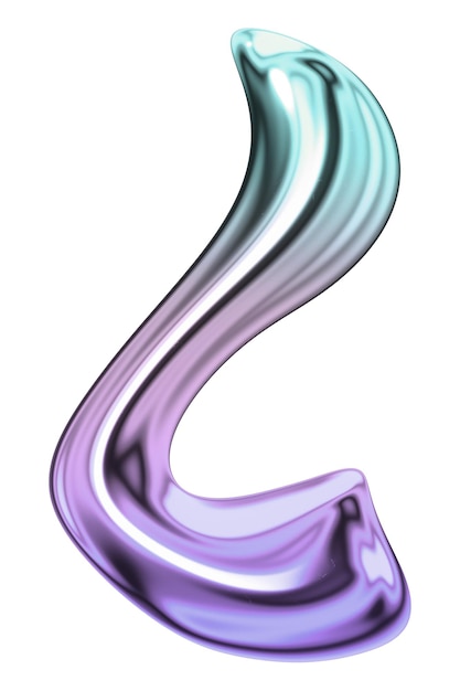 Letter L png holographic fluid chrome font transparent background