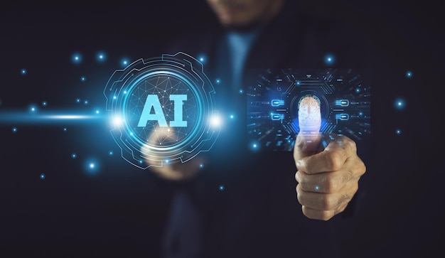 Liikemies integroi strategisesti tekoälyä hyödyntäviä kyberturvallisuusratkaisuja yrityksen digitaaliseen viitekehykseen varmistaen luottamuksellisen tiedon kattavan suojauksen ja riskien vähentämisen.