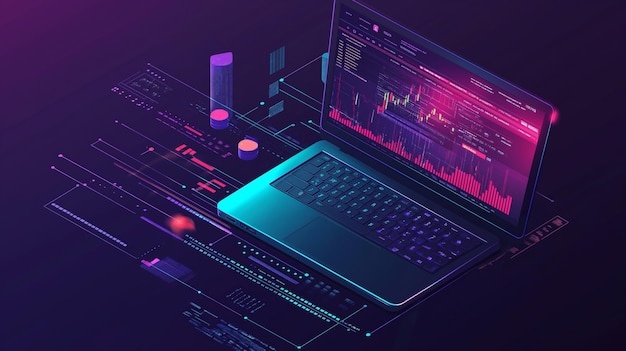 llustration of Business environment in isometric view Online trading digital technology