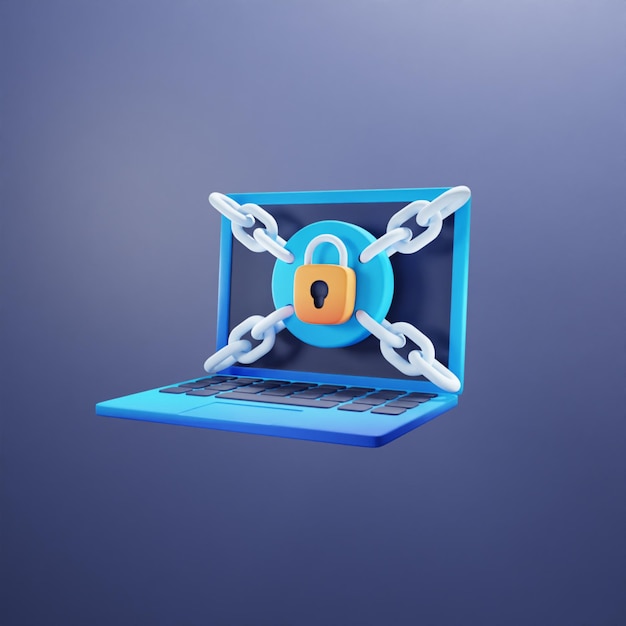 lock laptop concept of data protection and security 3d illustration