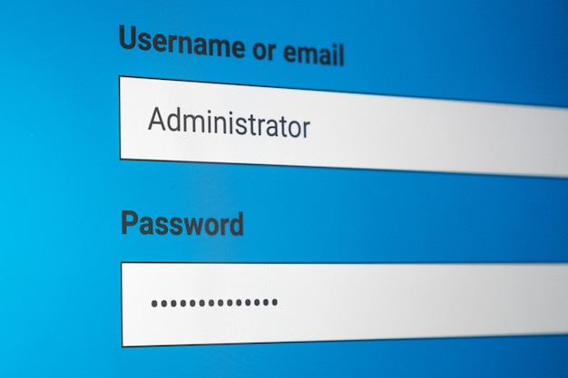 login screen. username and password on computer screen
