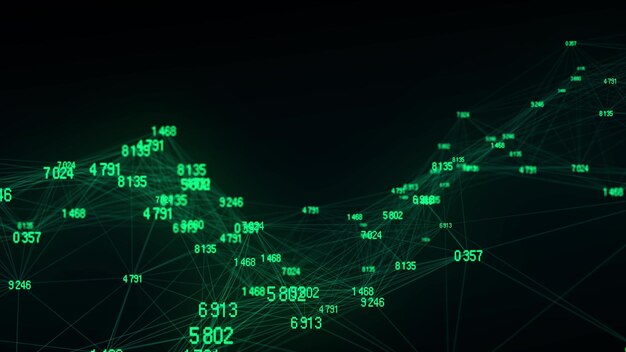 Lohkoketjuteknologian konsepti Suurten tietomassojen visualisointi Tekoäly Vihreä verkkoyhteysrakenne Abstrakti digitaalinen tausta matriisilla 3d-renderöidä