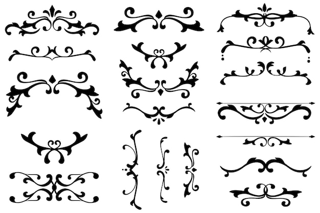luxury black flourish ornament png badge sticker set
