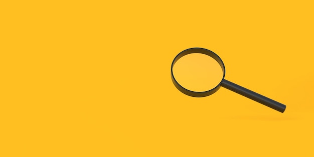 magnifying glass flies soars over yellow background search find and discover concept 3d render