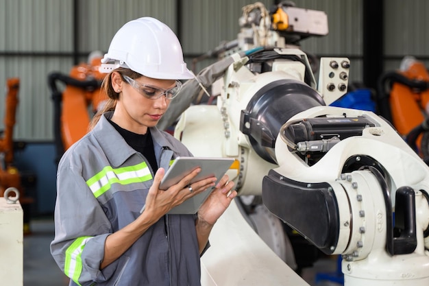 Maintenance engineer worker working with robotic machine automation