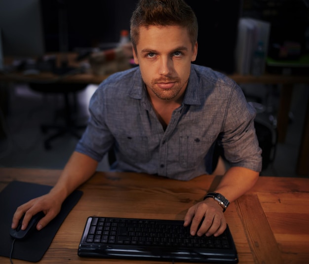 Man face and keyboard for code programmer and information technology with video game or software development Internet computer programming and network gamer or developer for cyber security