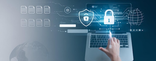 man hand with tablet in office cyber security