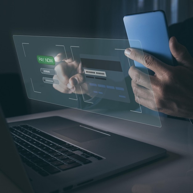 Man using application on smartphone shopping and payment online new tech banking service concept