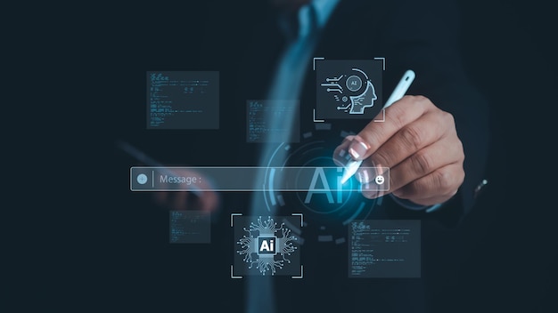 man using technology smart robot ai ai technology artificial intelligence artificial intelligence