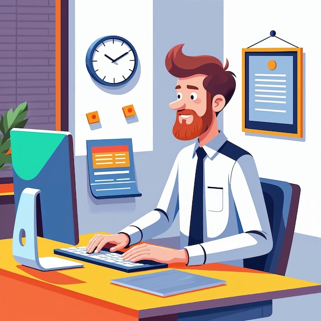 Man working on computer in his office