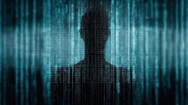 Matrix Pattern Overlaid on Human Silhouette Identity and Data Concept Transparent Background