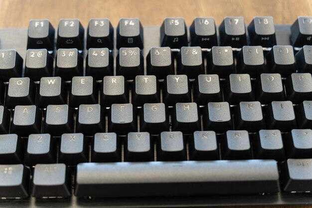 Mechanical keyboard at officre used to work with computer