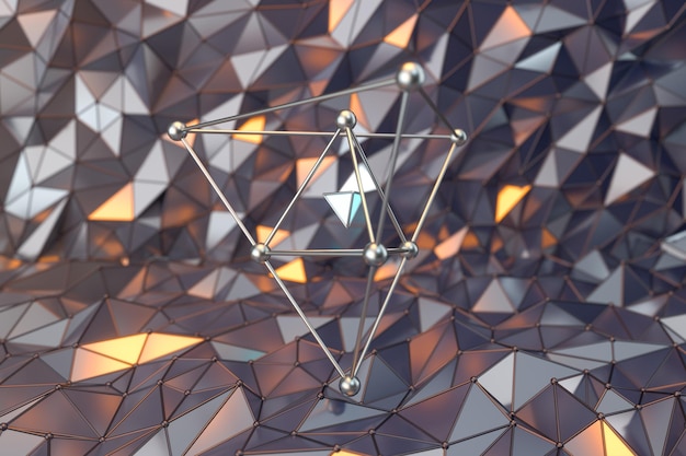 Metal lines with rugged metal triangle background 3d rendering